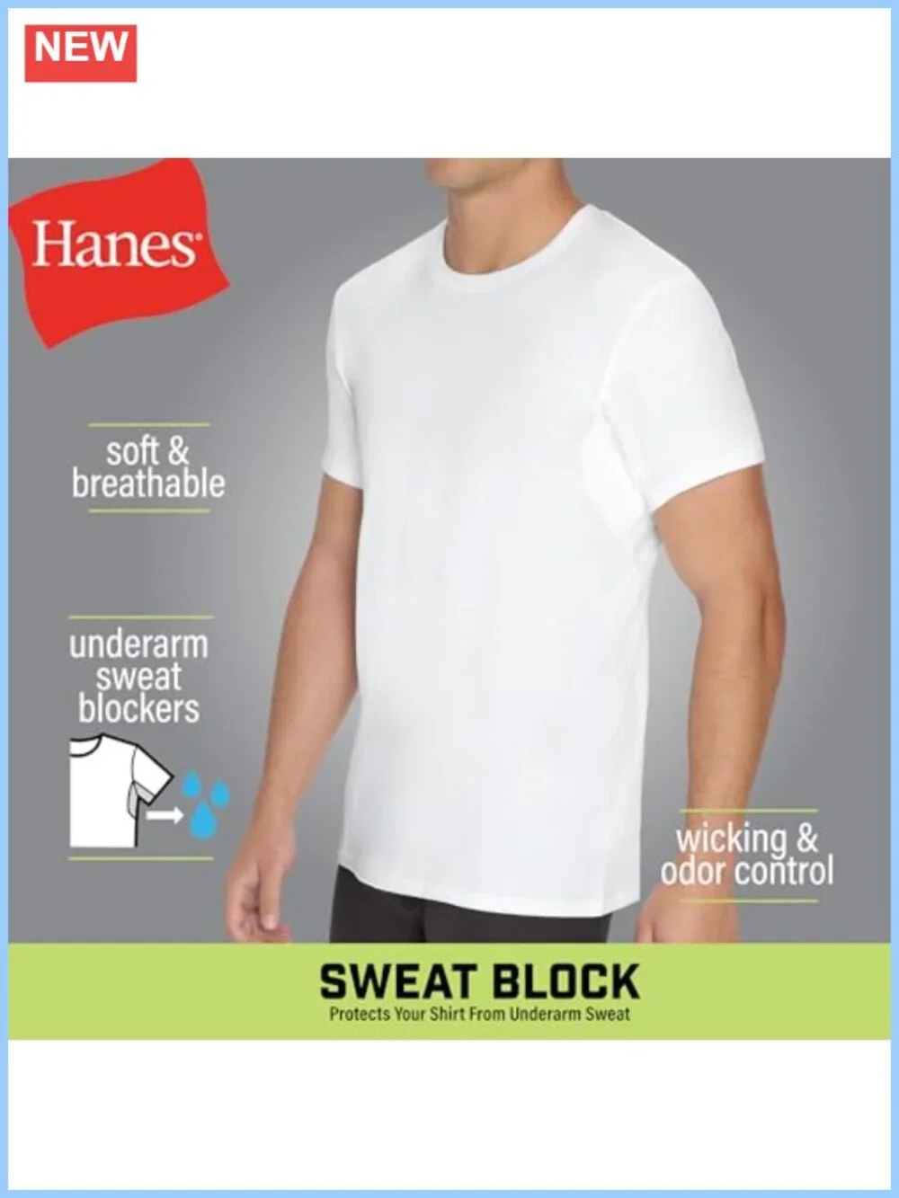 Hanes Men's Undershirt 3-Pack Sweat Block V-Neck Cotton Tee